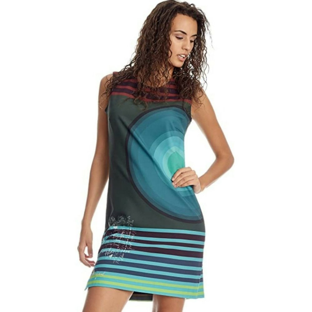 Desigual Blue Green Striped Sleeveless Dress